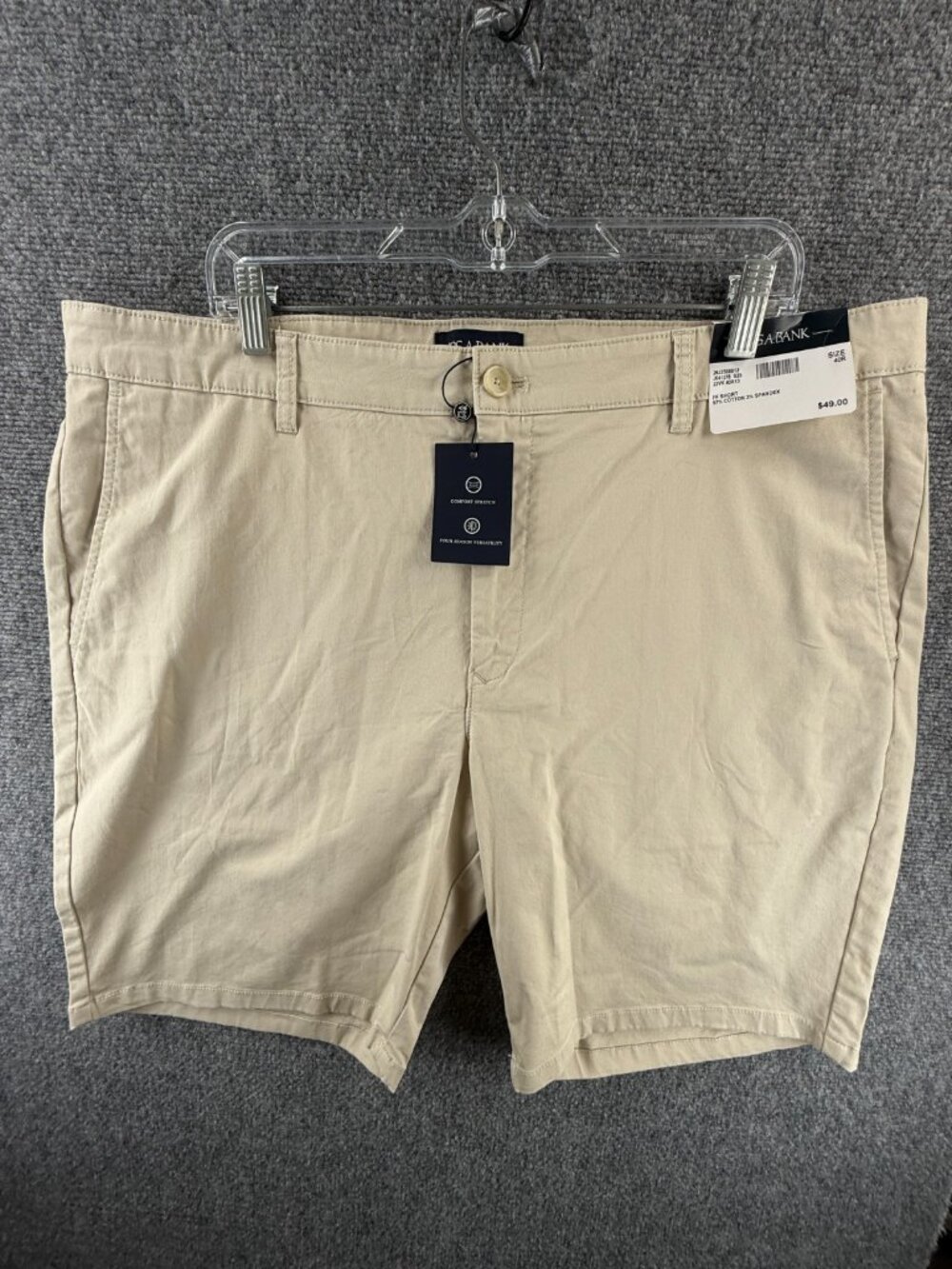 NWT Jos. A. Bank Chino Shorts Beige Khaki Comfort Stretch Size 40R Men Adult